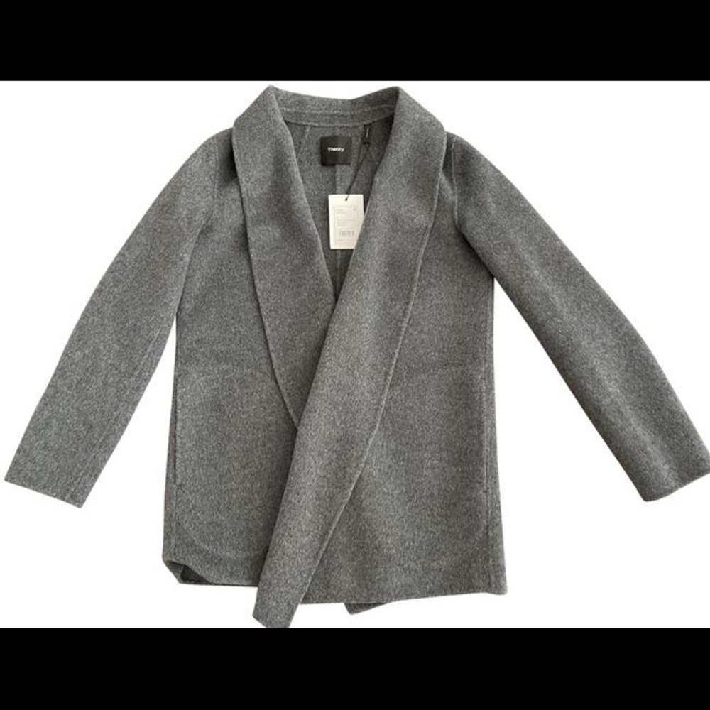 NWT - THEORY Gray Melange Sileena Shawl Collar Jacket Wool Cashmere Coat